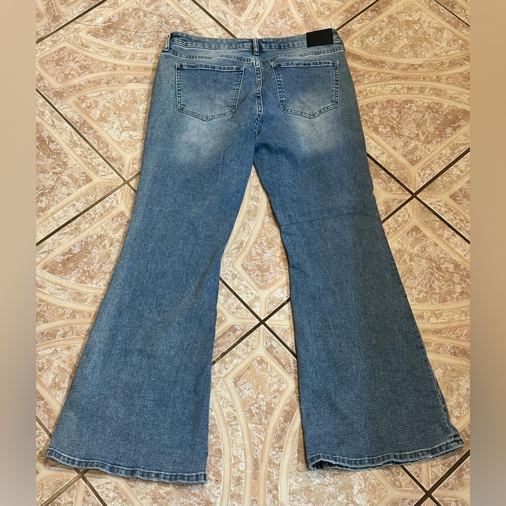 Austin Landing Gothic Crosses Flare Leg Blue Jeans - Picture 11 of 15